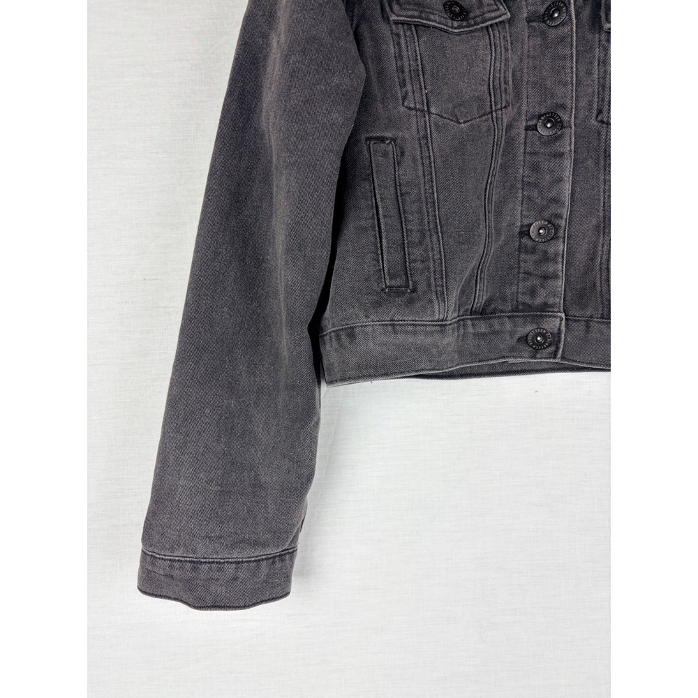 Cotton On Womens Cropped Denim Trucker Jacket Washed Black Charcoal Grey Small - Picture 8 of 12